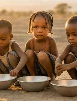 African children with empty bowls